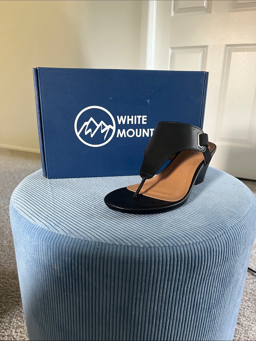 White Mountain Black Thong Low Block Heel Sandal